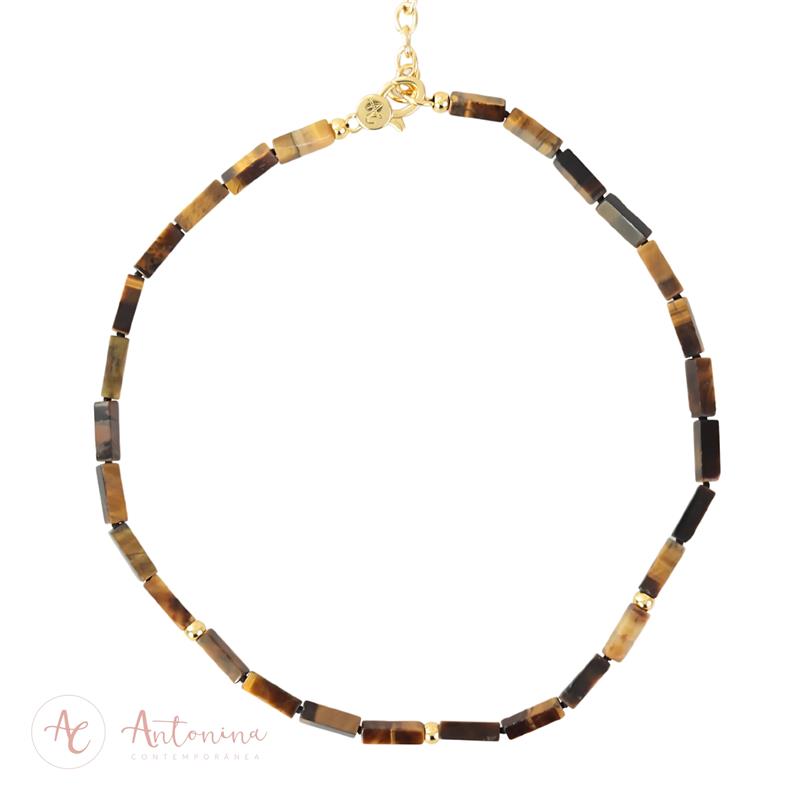 Collana Choker Occhio Di Tigre - Pietra Di Guarigione Regolabile Per Uomo E Donna (Regalo Benessere)